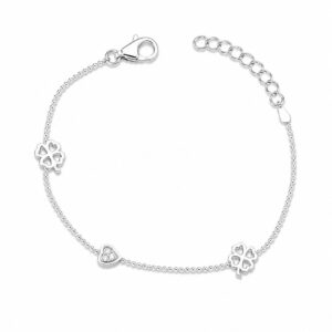 Pulsera Tréboles y Corazón en Plata de Ley 925